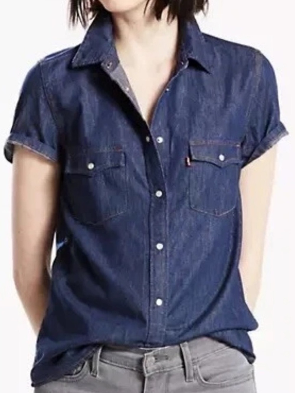 Levi's Women’s Larissa Denim Short Sleeve Western Top, Pearl Buttons, EUC!
